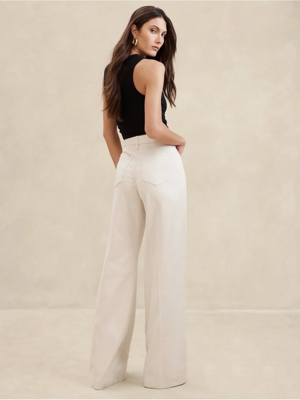 Banana Republic Cream Italian Linen Cotton Wide-Leg Jean